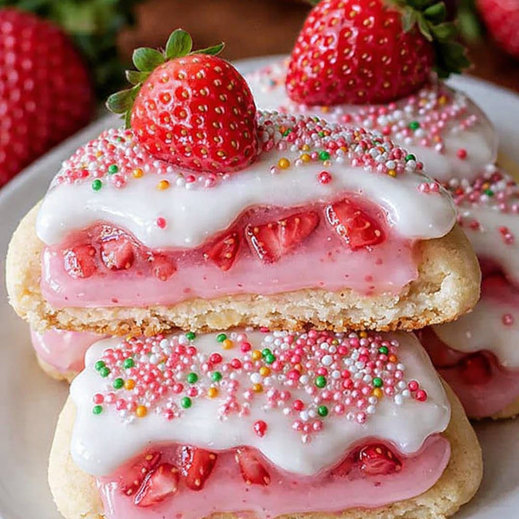 7 Easy Steps - Strawberry Pop Tart Sugar Cookies 7 Homemade Strawberry Pop Tart Sugar Cookies with glaze