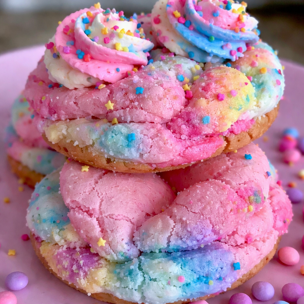 Soft Cotton Candy Cookies with pastel colors ready to serve