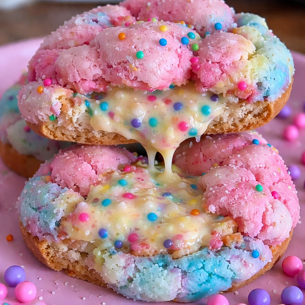 Homemade Cotton Candy Cookies with colorful marbled design