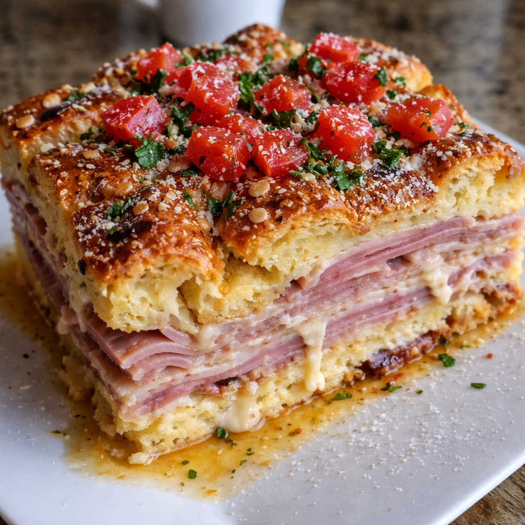Monte Cristo Breakfast Casserole ingredients bread eggs cheese turkey and preserves