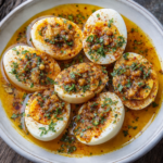 Cajun Boiled Eggs – Best 5 Easy Flavorful Ways 7 Close-up of Cajun boiled eggs with paprika and parsley garnish