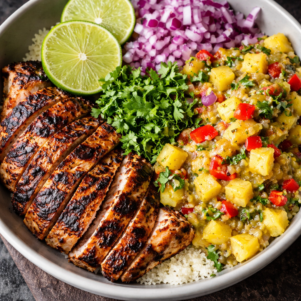 Jerk Chicken Bowl – Best 5 Easy & Amazing Ideas 6 Caribbean jerk chicken bowl with rice and tropical salsa