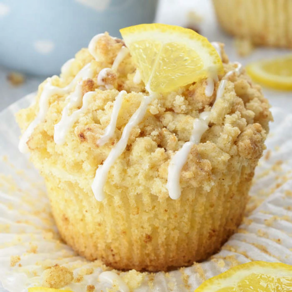 Lemon Cream Cheese Muffins with golden tops and citrus zest