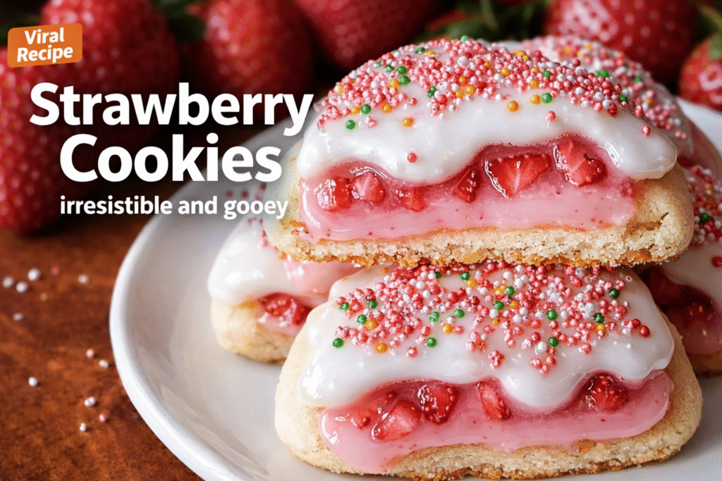 Strawberry Pop Tart Sugar Cookies with icing on top
