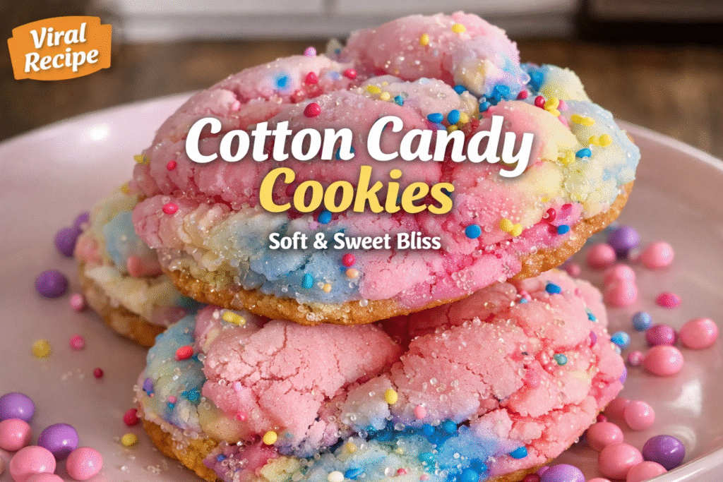 Cotton Candy Cookies with pink and blue swirls on a plate