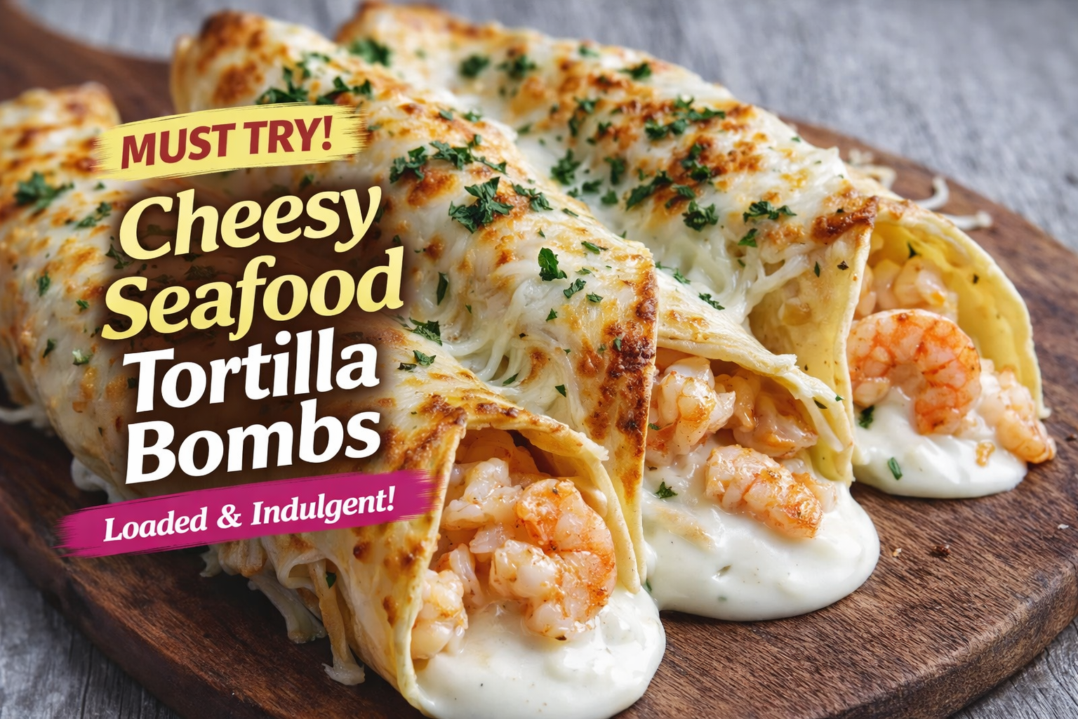 Cheesy Seafood Tortilla Bombs: Amazing 5 Easy Steps 4 Cheesy Seafood Tortilla Bombs baked golden with creamy filling inside