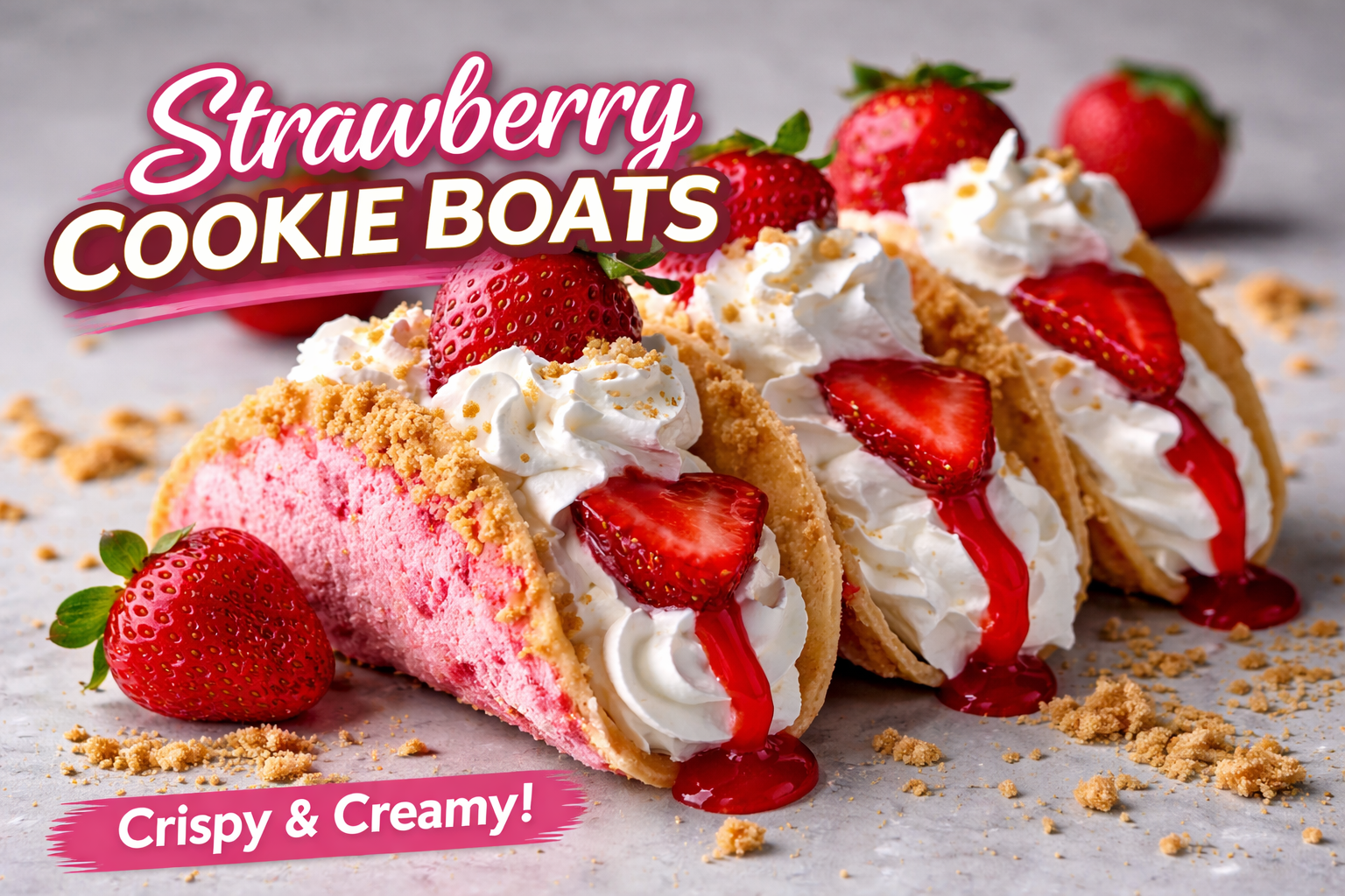 Strawberry Cookie Boats: 5 Easy Lovely Dessert Ideas 4 Strawberry Cookie Boats with cream filling and fresh strawberries