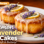 Mini lemon cakes with lavender glaze on plate