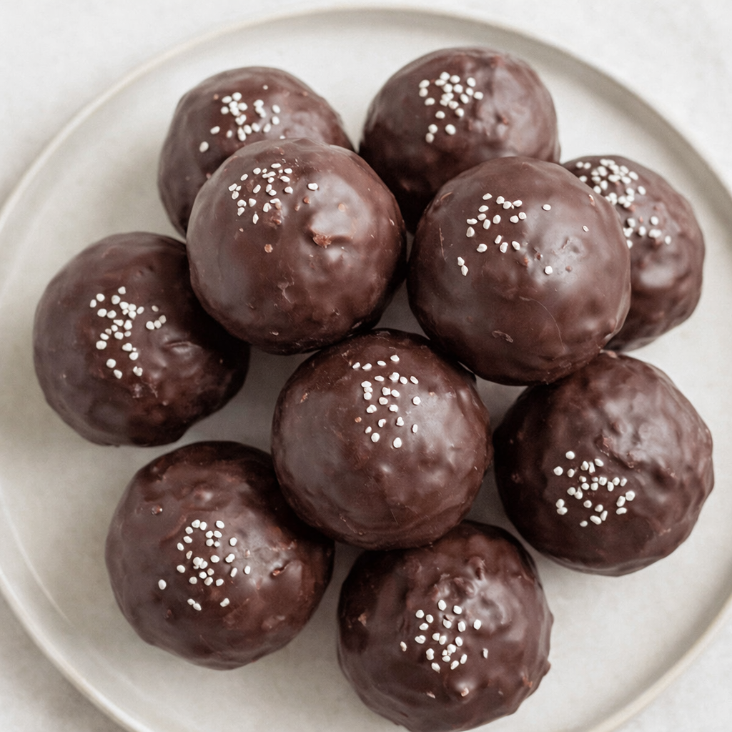 Date Brownie Balls – Best 5 Easy Healthy Snacks 6 Homemade date brownie balls on plate