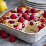 Healthy lemon raspberry cottage cheese bake close up