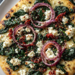 Homemade Spinach And Feta Flatbread Pizza sliced