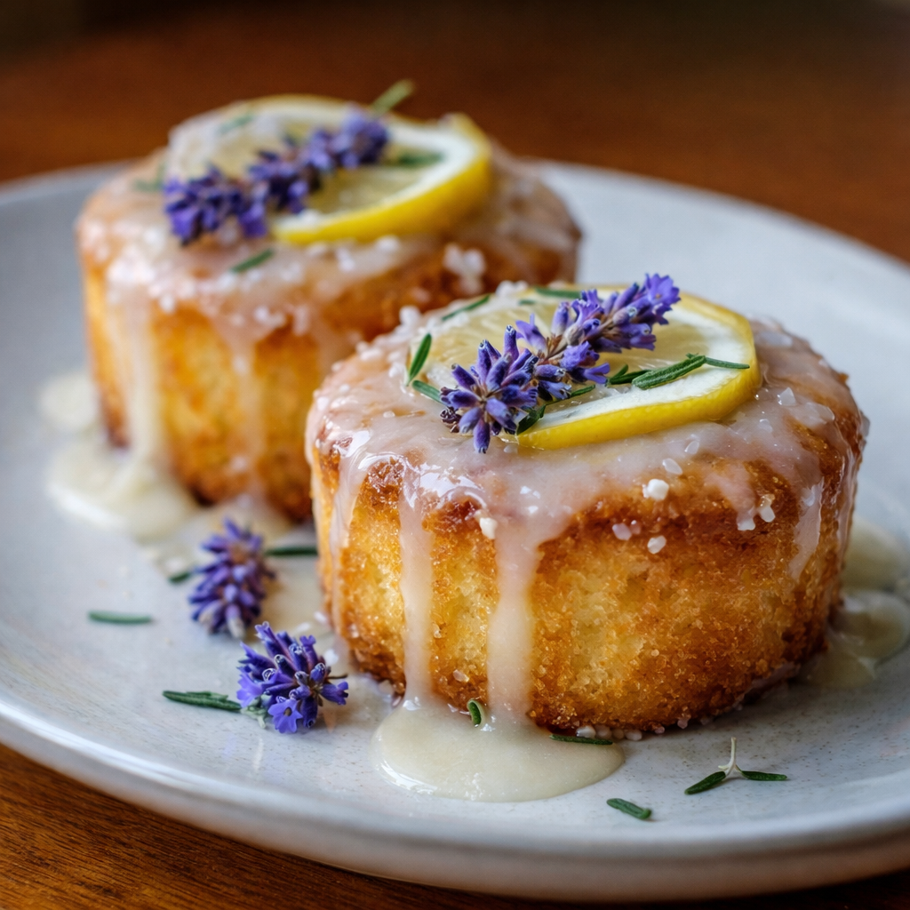 Mini Lemon Cakes: Easy Fresh Lavender Treat 6 Glazed mini lemon cakes close-up