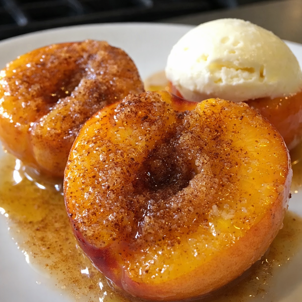 Easy Cinnamon Sugar Baked Peaches Recipe 6 Warm baked peaches with cinnamon sugar topping
