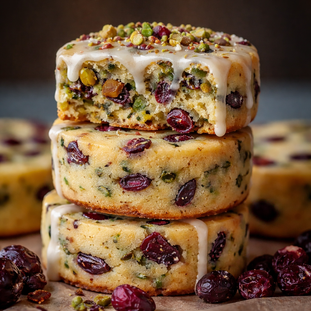Buttery shortbread cookies with cranberries and pistachios