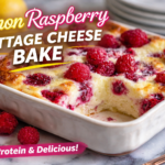 Lemon Raspberry Cottage Cheese Bake fresh from oven