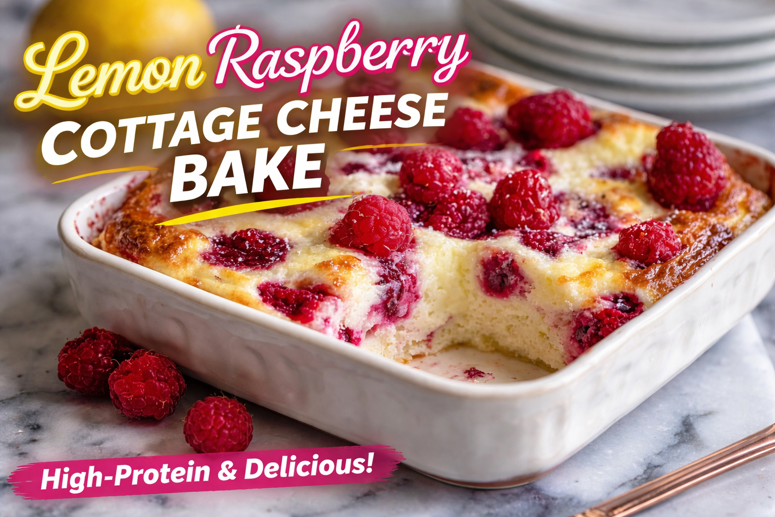 Lemon Raspberry Cottage Cheese Bake fresh from oven