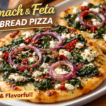 Spinach And Feta Flatbread Pizza fresh from oven