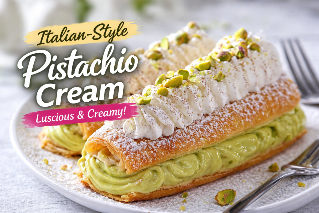 Smooth Italian-style pistachio cream spread in a glass jar with pistachios