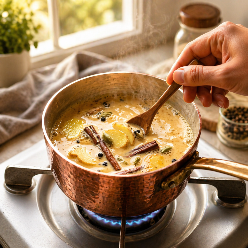 traditional Indian chai tea preparation