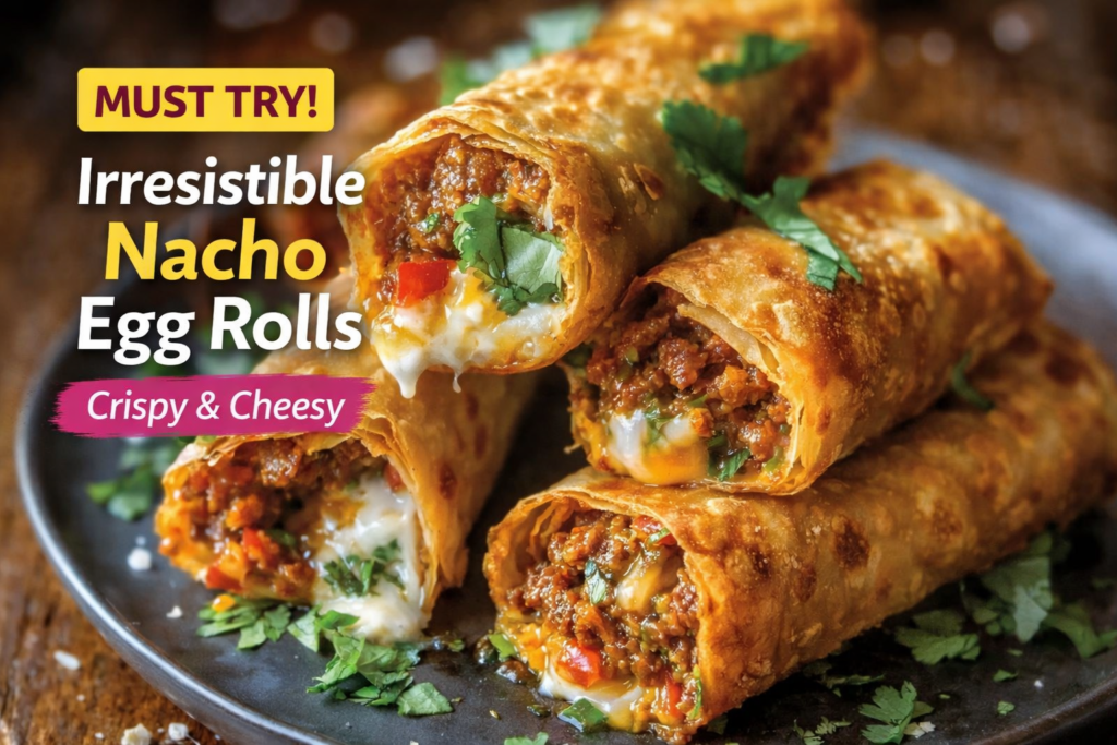 Crispy nacho egg rolls with melted cheese inside