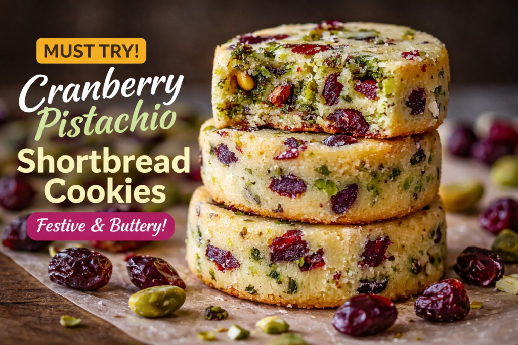Cranberry Pistachio Shortbread Cookies on tray