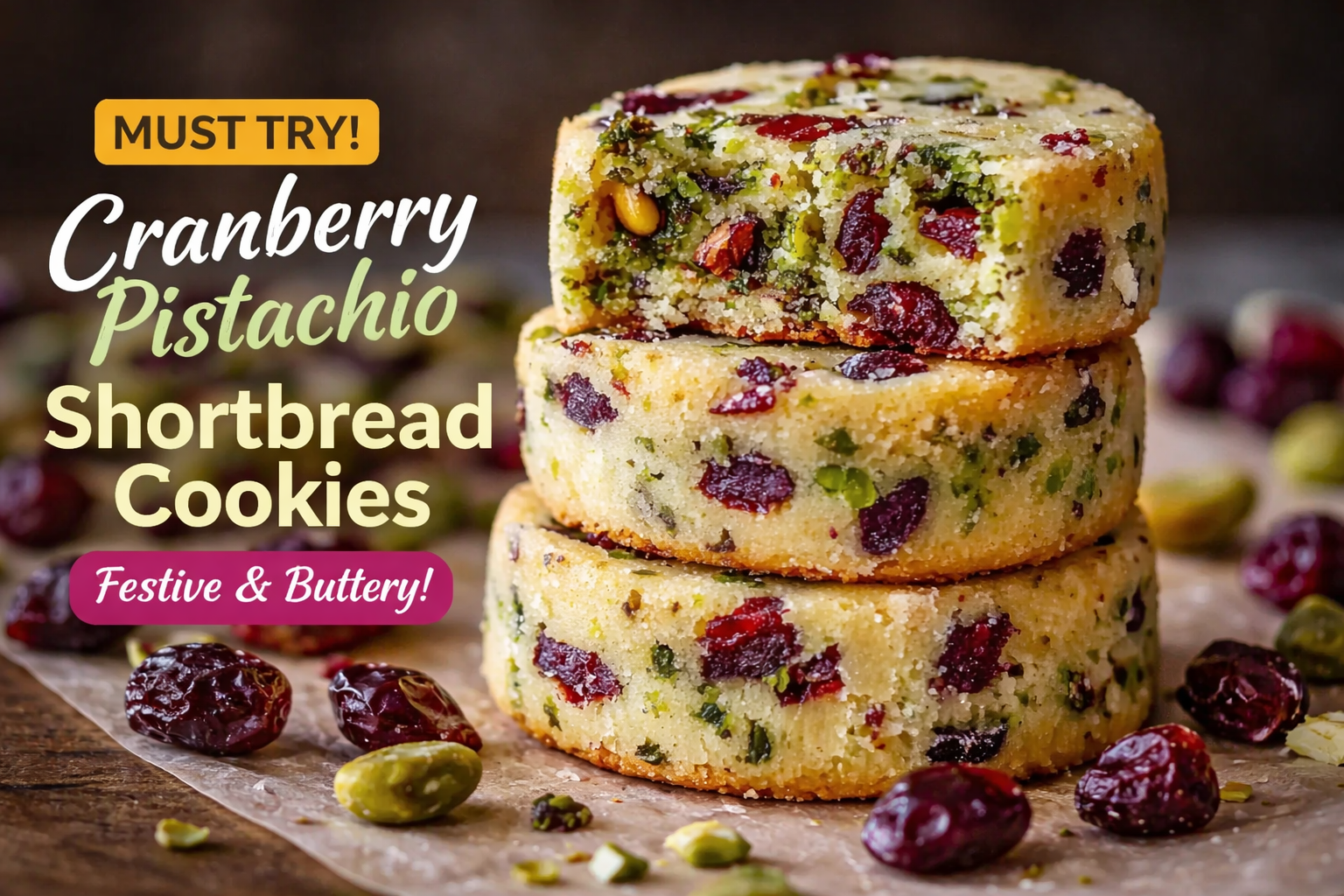 Cranberry Pistachio Shortbread Cookies on tray