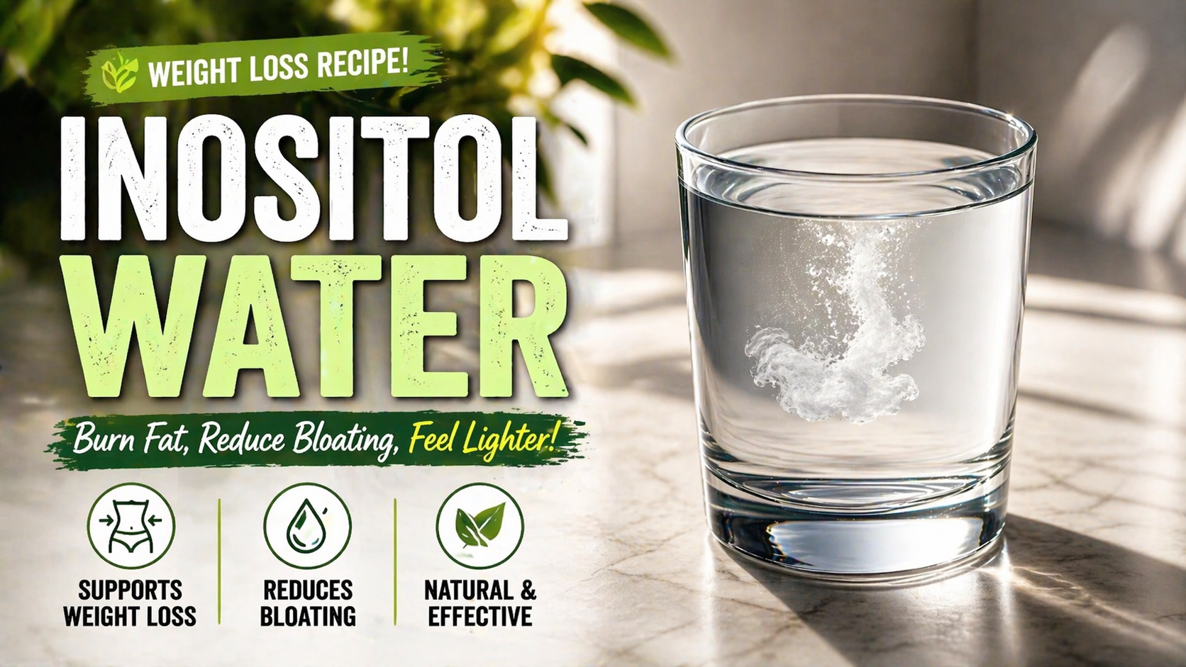 Inositol water weight loss drink in a glass with lemon