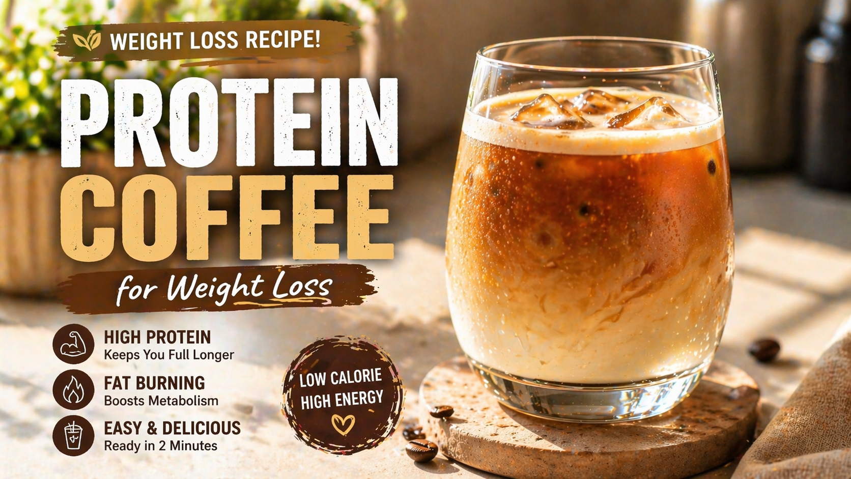 Protein coffee weight loss recipe in a glass with ice