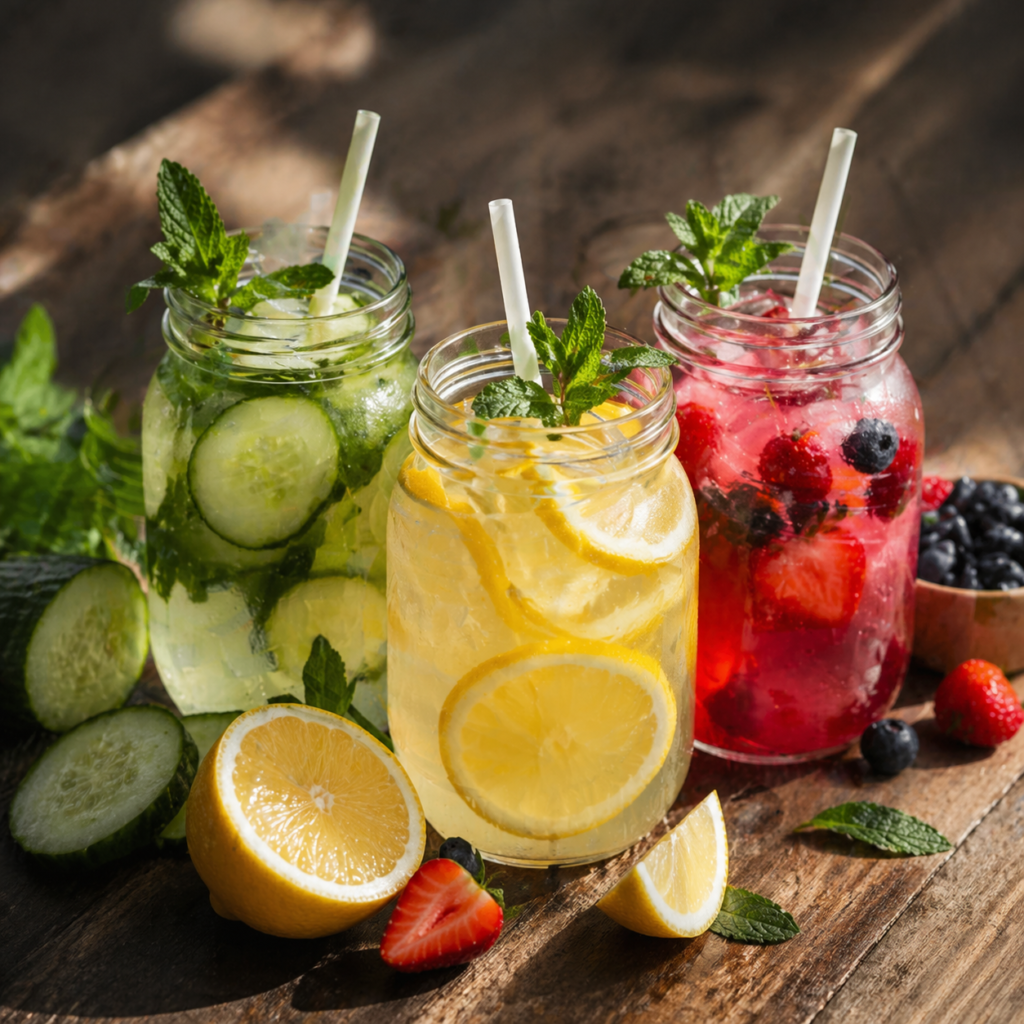 Fresh flat tummy lemonade ingredients on table