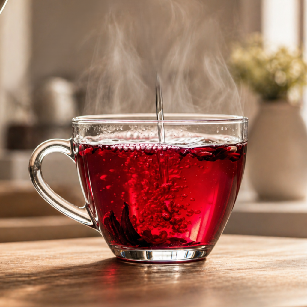 Fresh hibiscus tea with lemon for weight loss benefits