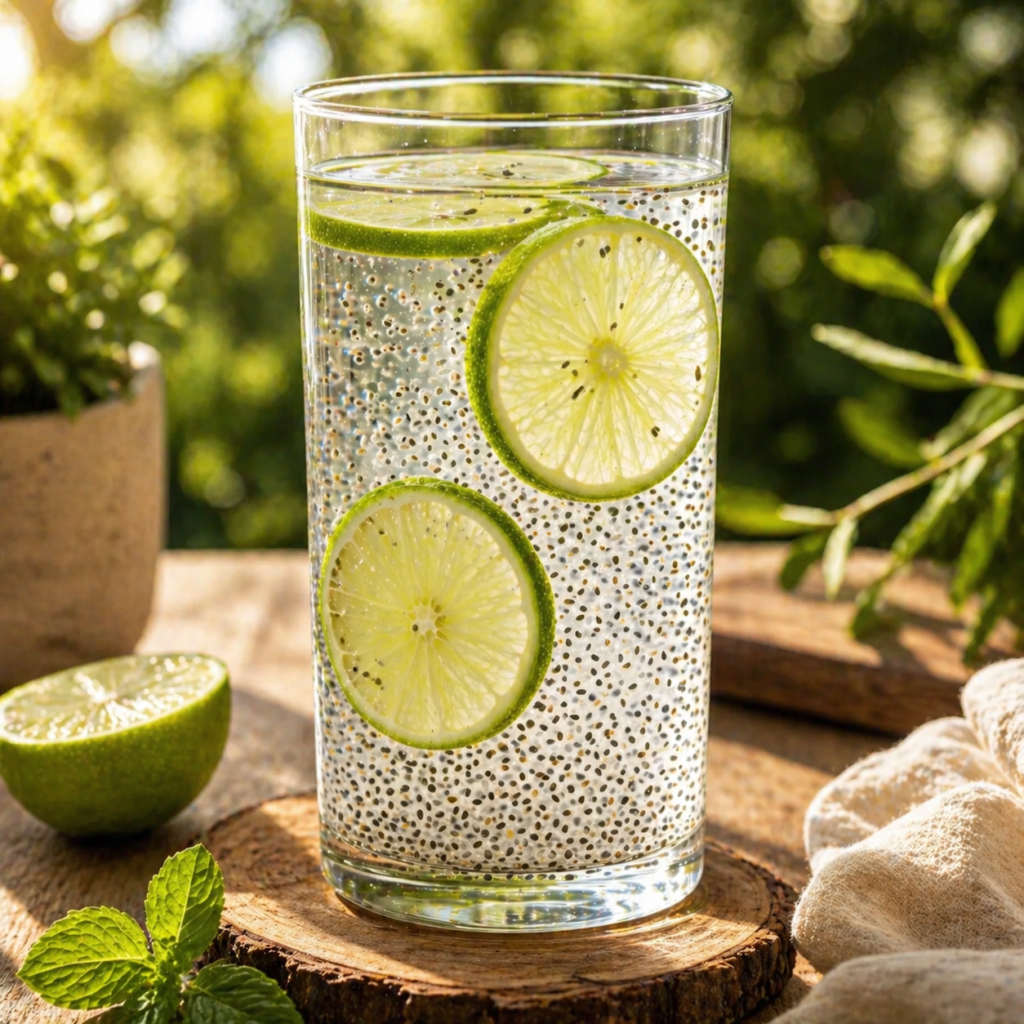refreshing chia seed gut cleanse drink close-up