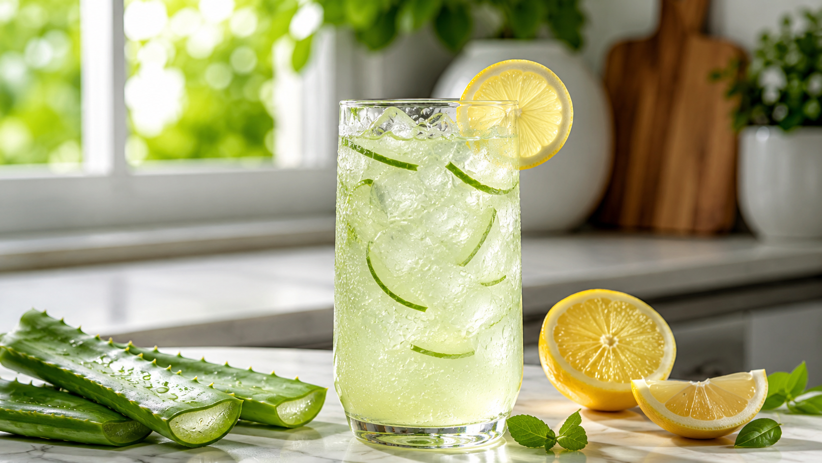 Aloe Vera Lemon Water for Weight Loss in glass