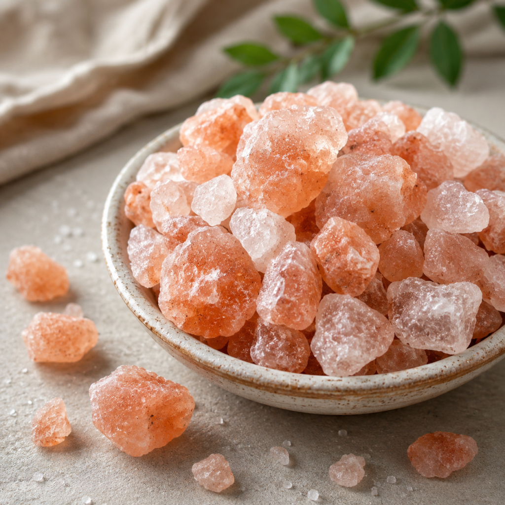 Cooking ingredients with pink salt and table salt