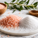 Pink salt vs table salt in wooden bowls