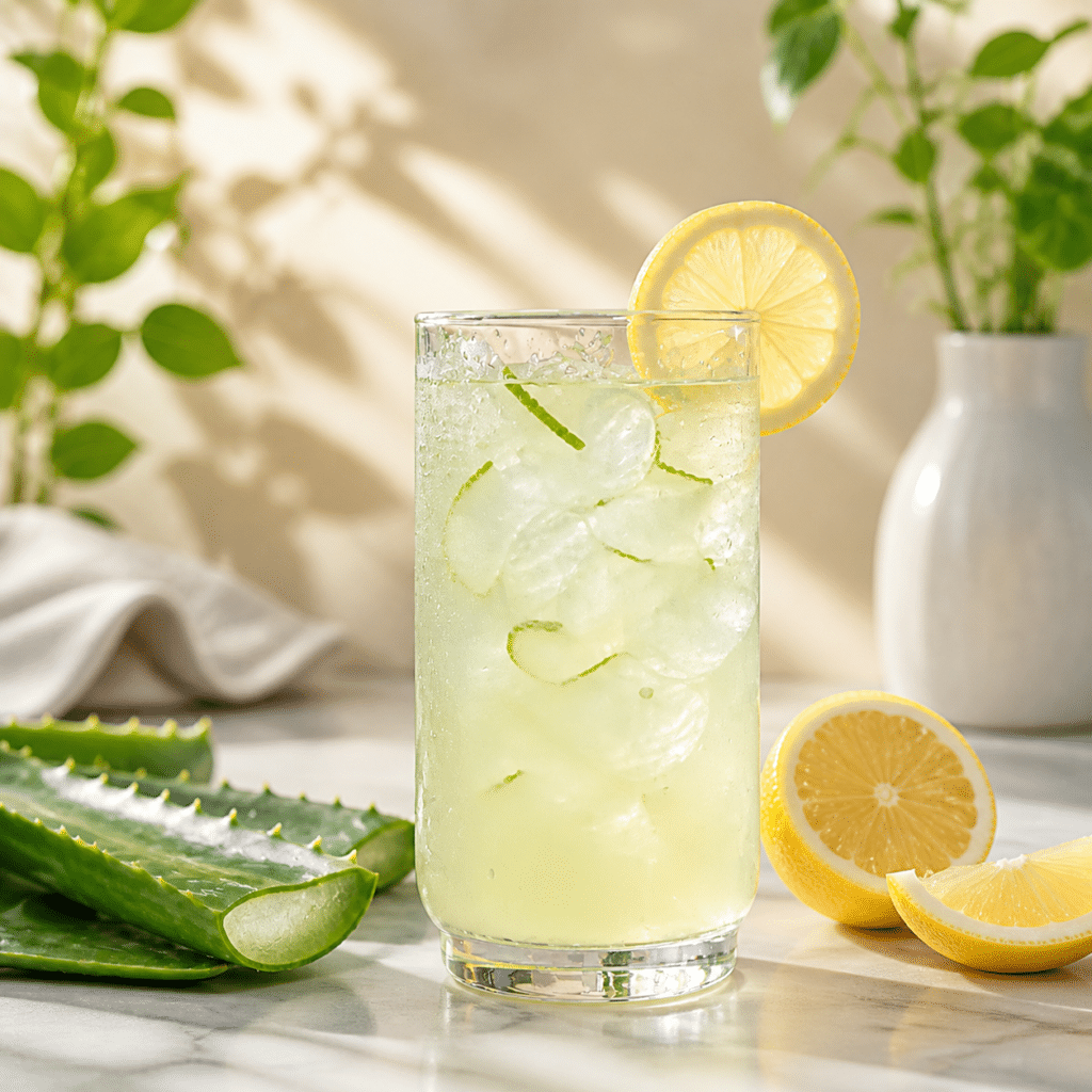 Fresh aloe vera lemon detox drink recipe