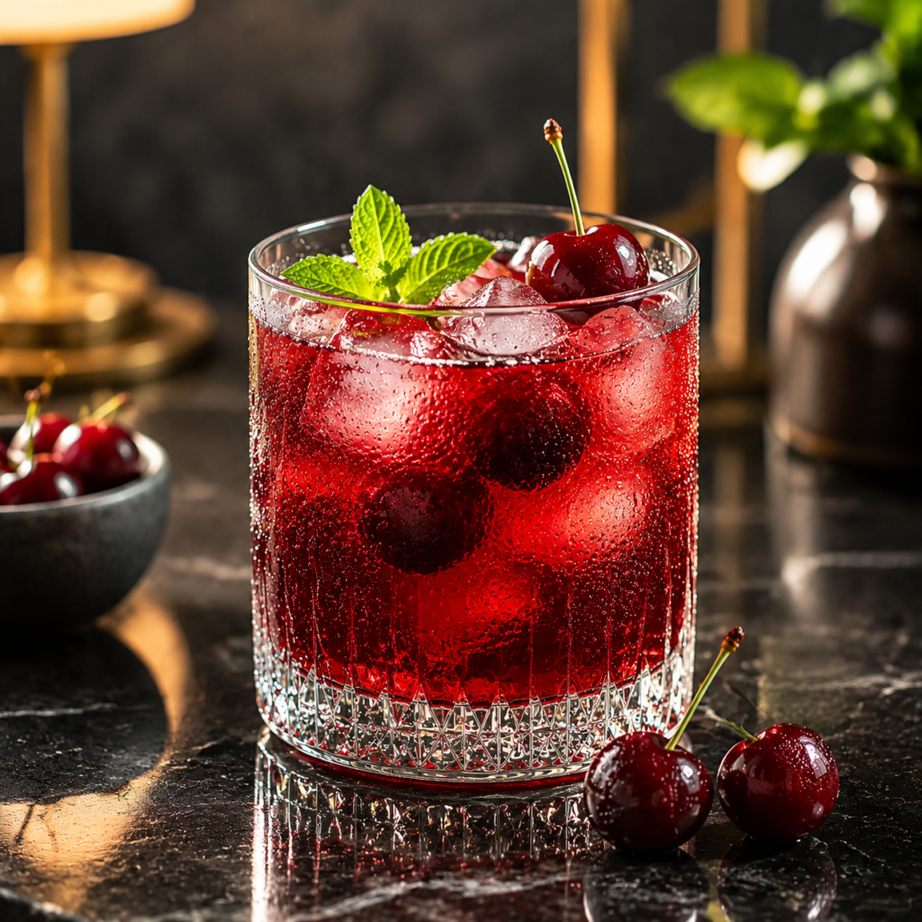 Ingredients for Tart Cherry Nighttime Fat Burner laid out on a wooden table