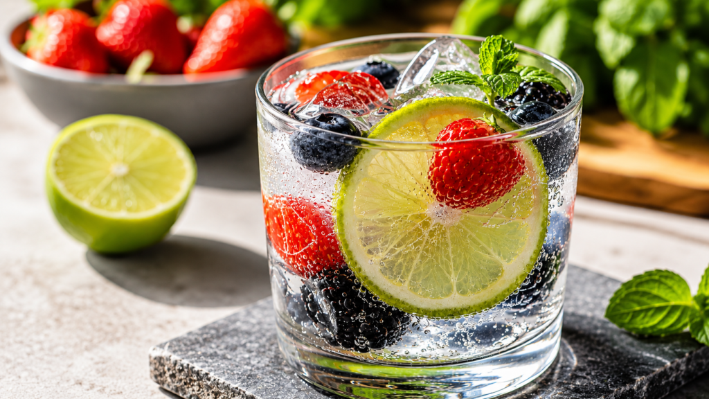 Natural GLP-1 beverage protocol in a glass with lemon